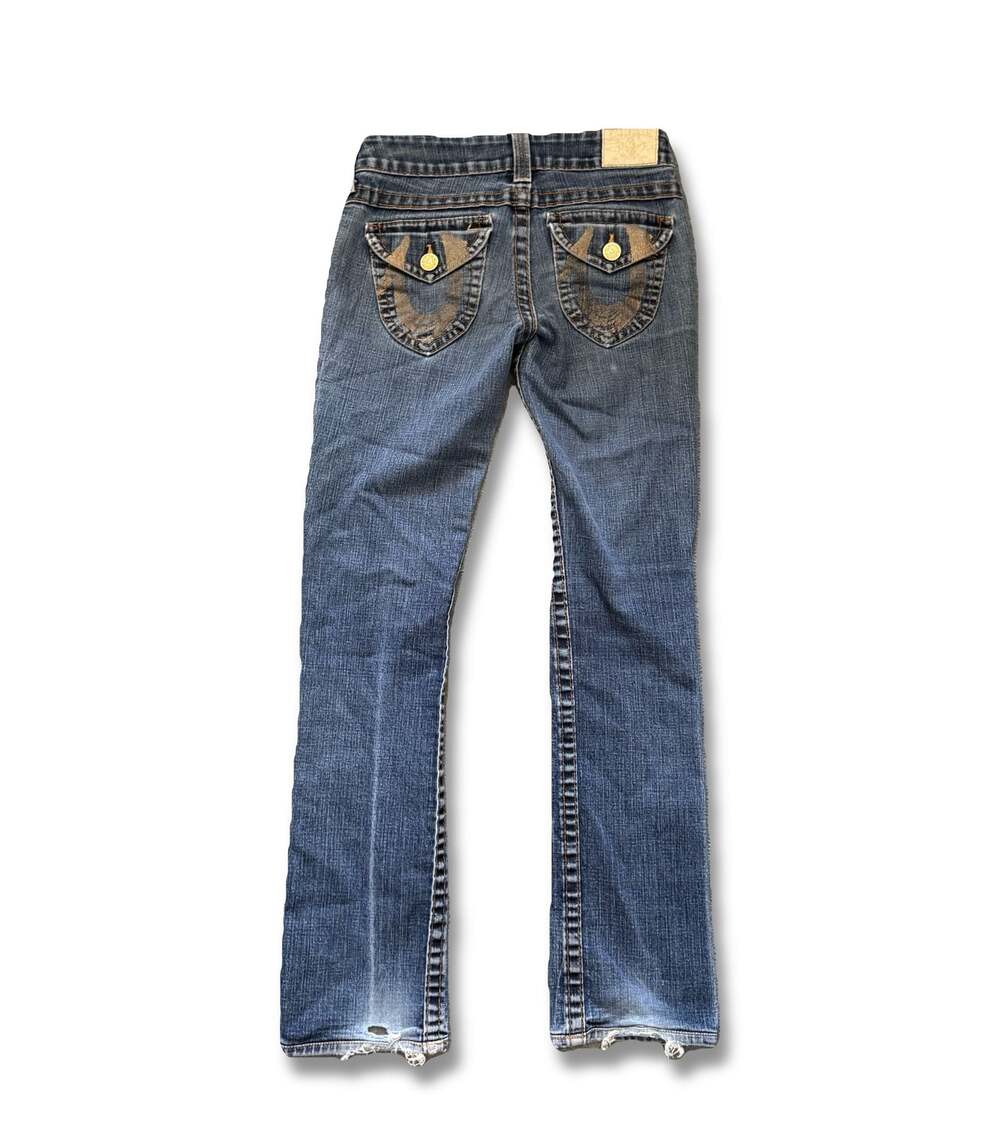 True Religion Y2K Women's Blue Denim Bootcut Jeans with Flap Pockets, Size 26